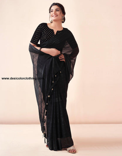 Black Georgette Plain Saree