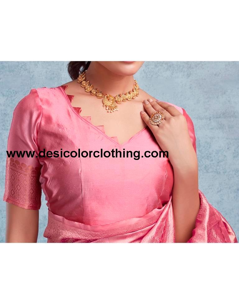 Pink Silk Plain Saree