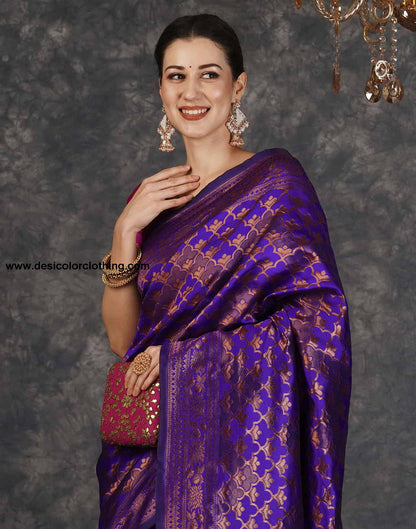 Purple Banarasi Silk Woven Saree