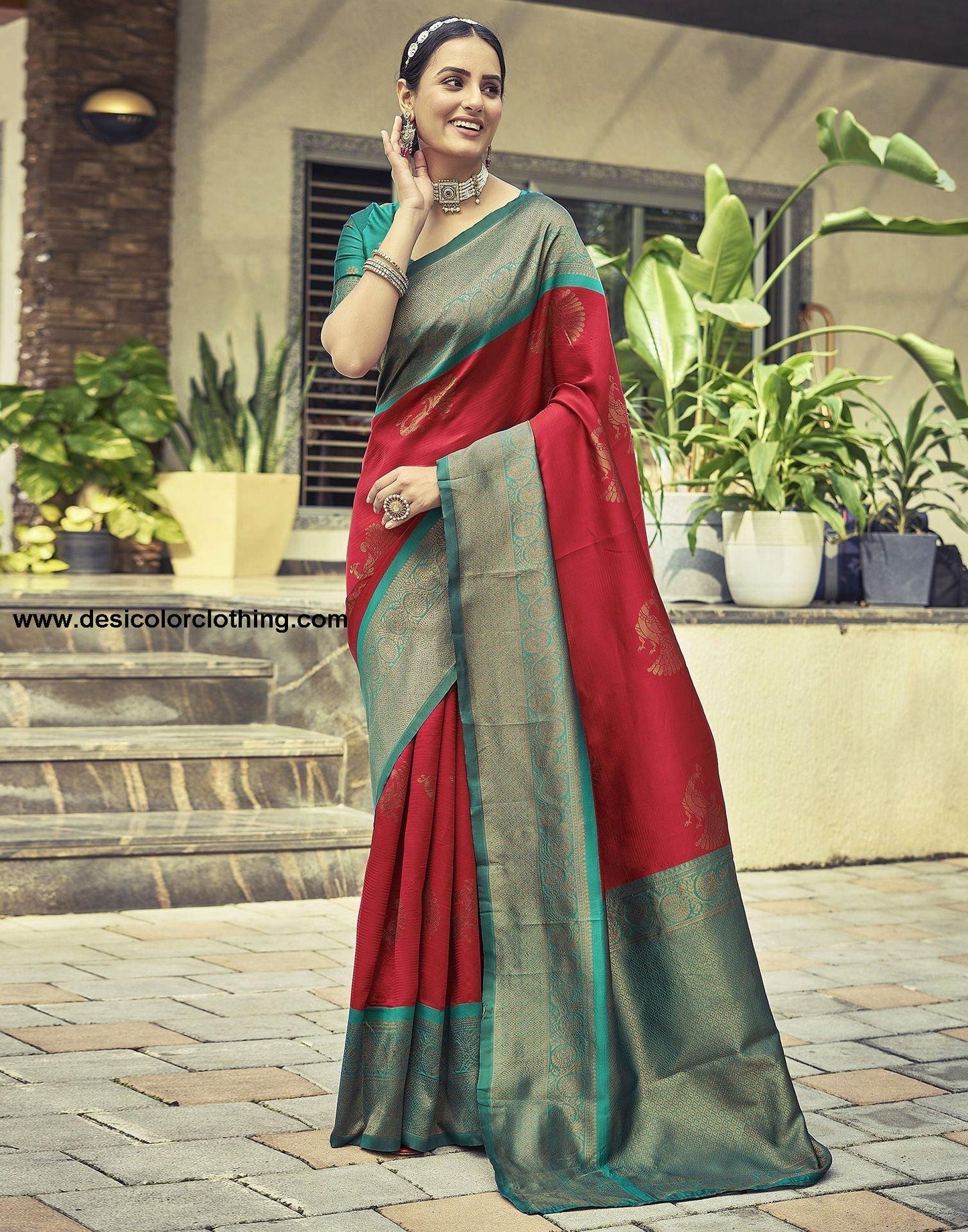 Rama Green Jacquard Silk Saree