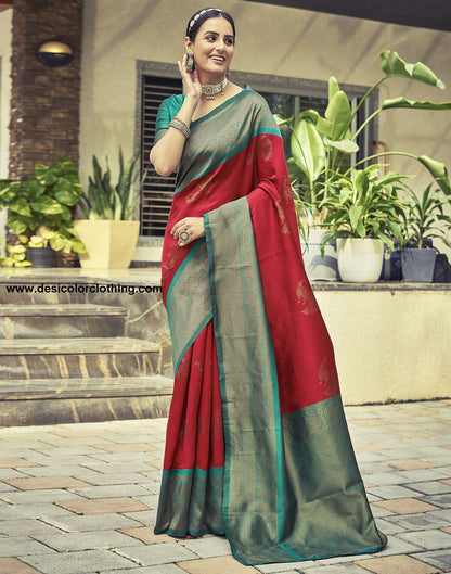 Rama Green Jacquard Silk Saree