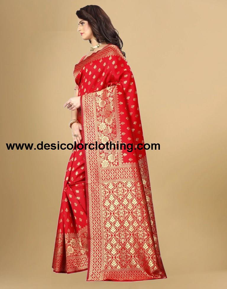 Red Jacquard Banarasi Silk Saree