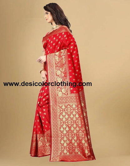 Red Jacquard Banarasi Silk Saree
