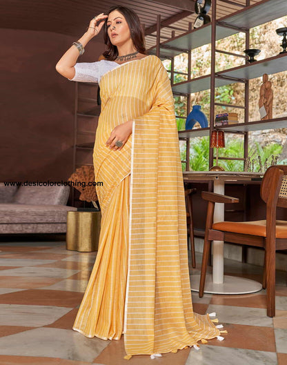 Yellow Leheriya Linen Woven Saree