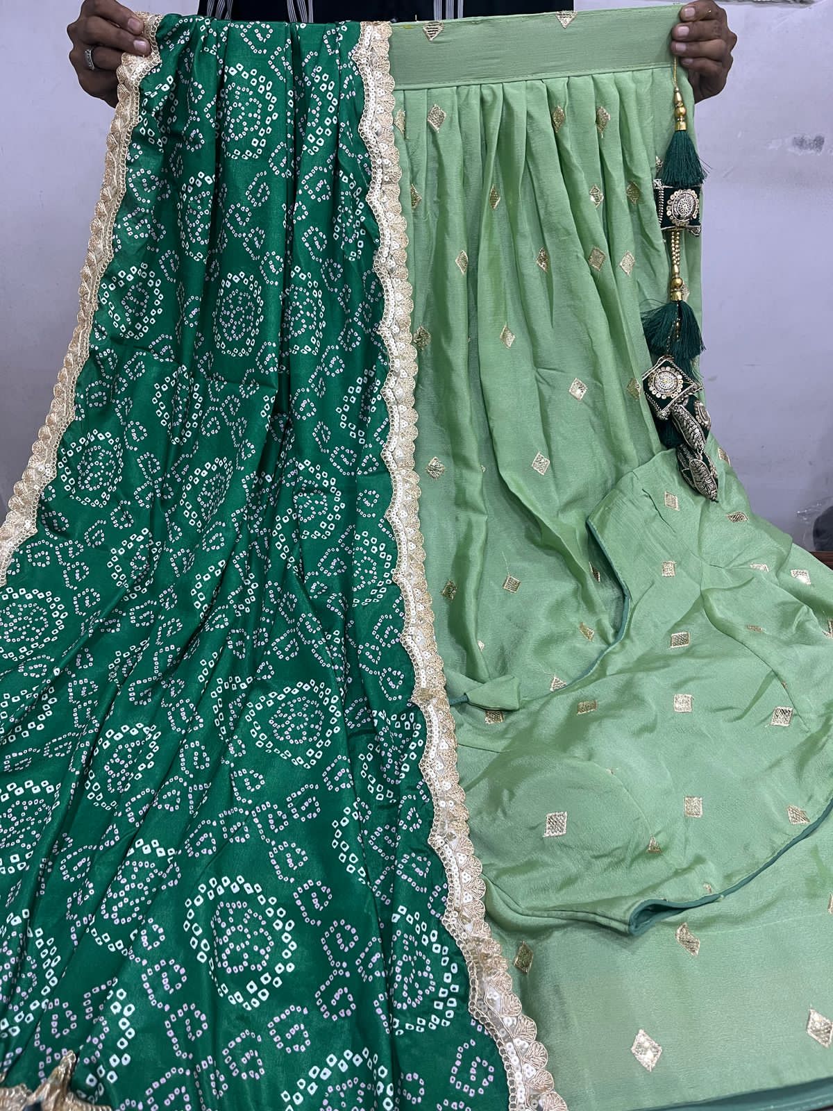 Product Image - Elegant Chinon Silk Lehenga Set with Bandhni Dupatta