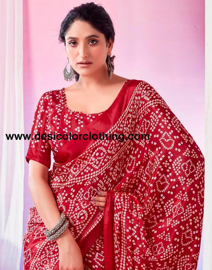 Red Silk Bandhani Saree