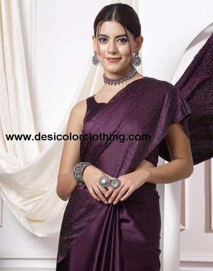 Wine Plain Silk Saree