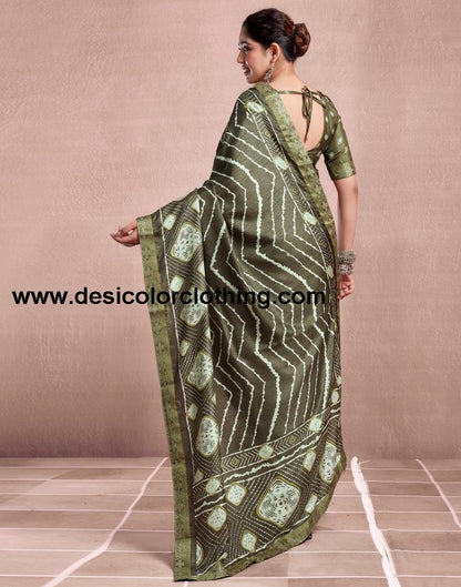 Deep Khaki Silk Printed Saree