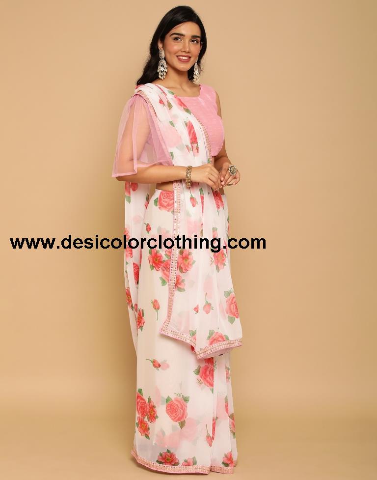 White Georgette Saree