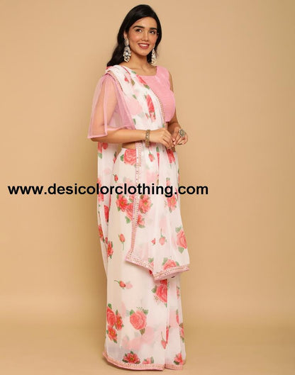 White Georgette Saree