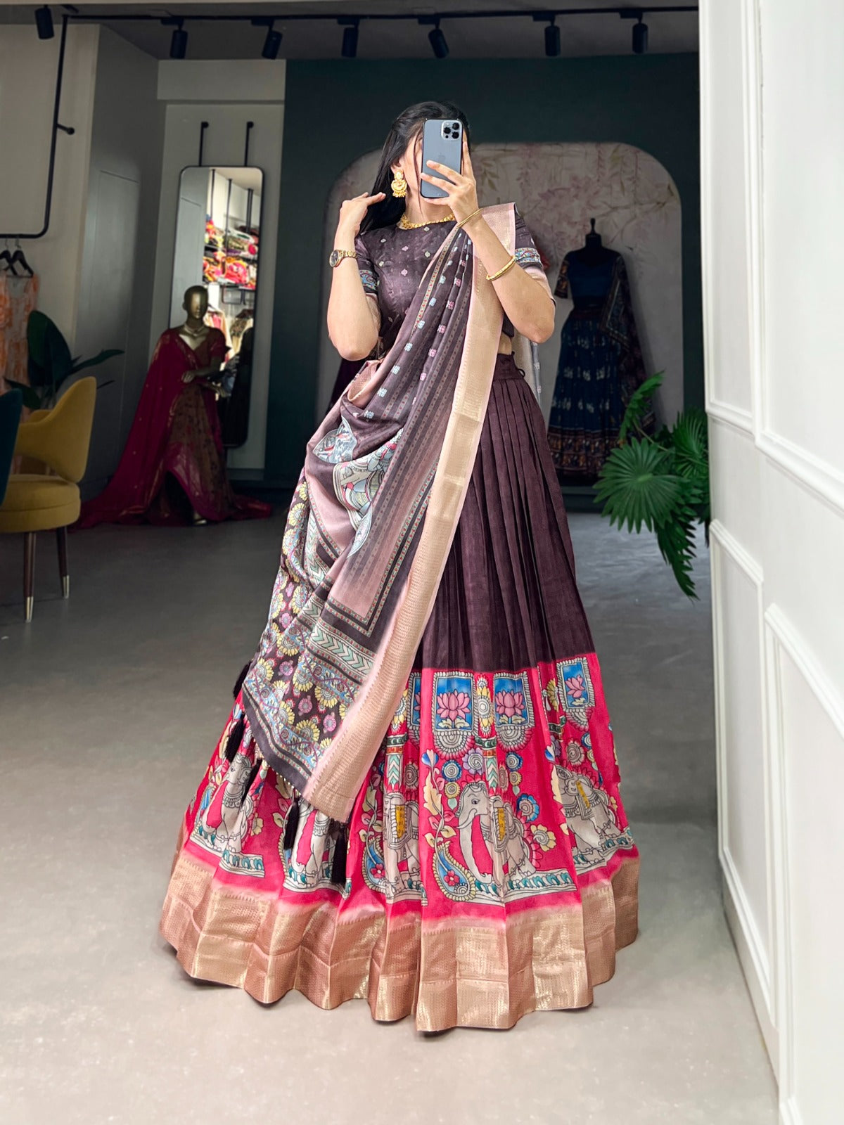 Product Image - Exquisite Kalamkari Print Lehenga Set in Dola Silk