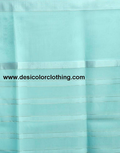 Sky Blue Orgenza Plain Saree