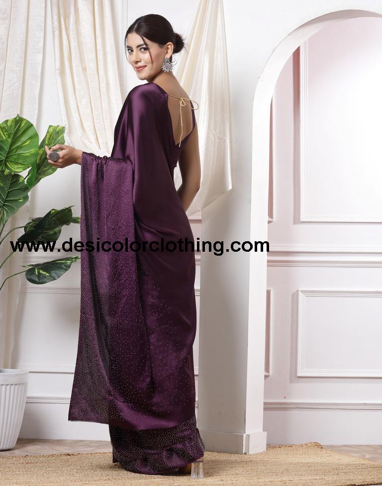 Wine Plain Silk Saree