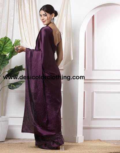 Wine Plain Silk Saree