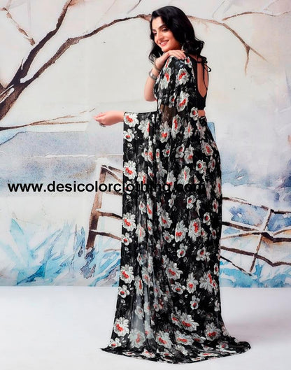 Black Georgette Printed  Saree