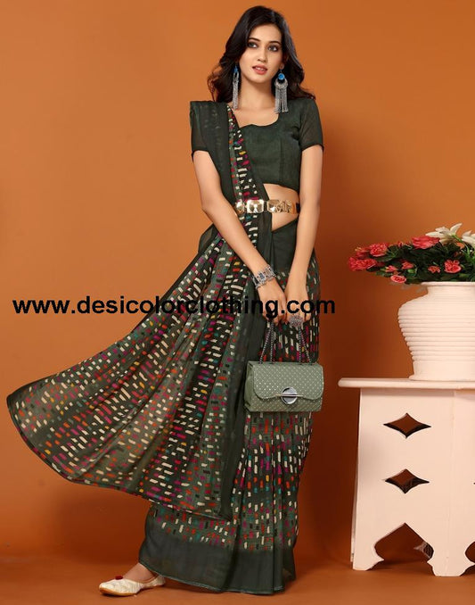 Dark Green Georgette Printed Saree