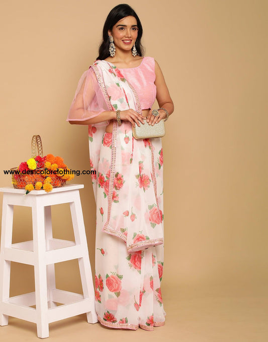 White Georgette Saree