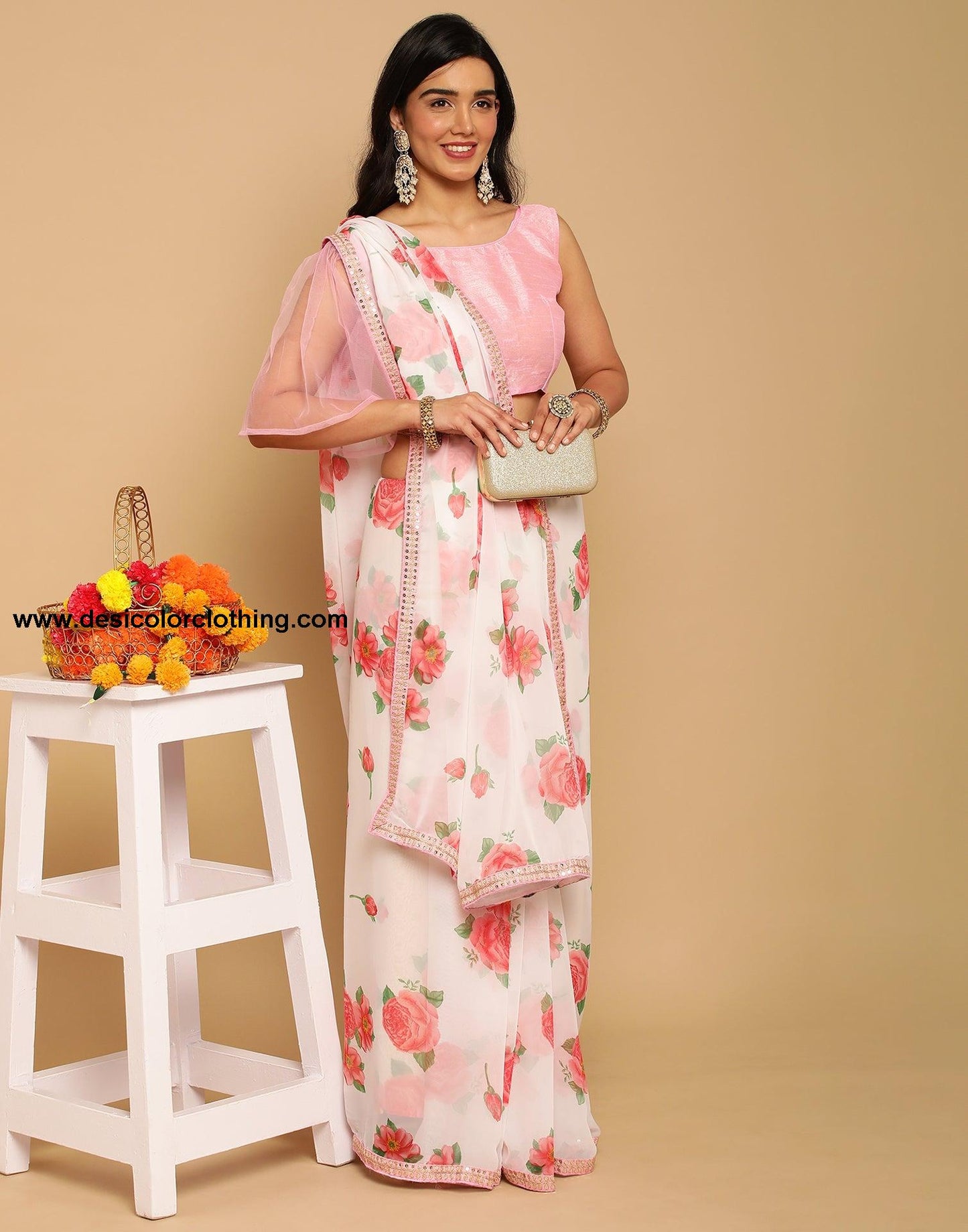 White Georgette Saree
