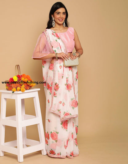 White Georgette Saree