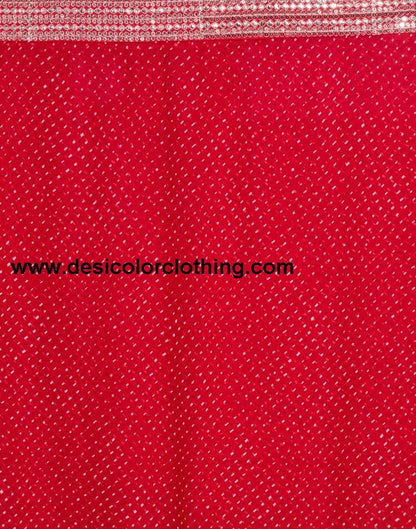 Deep Red Georgette Embroidery Saree