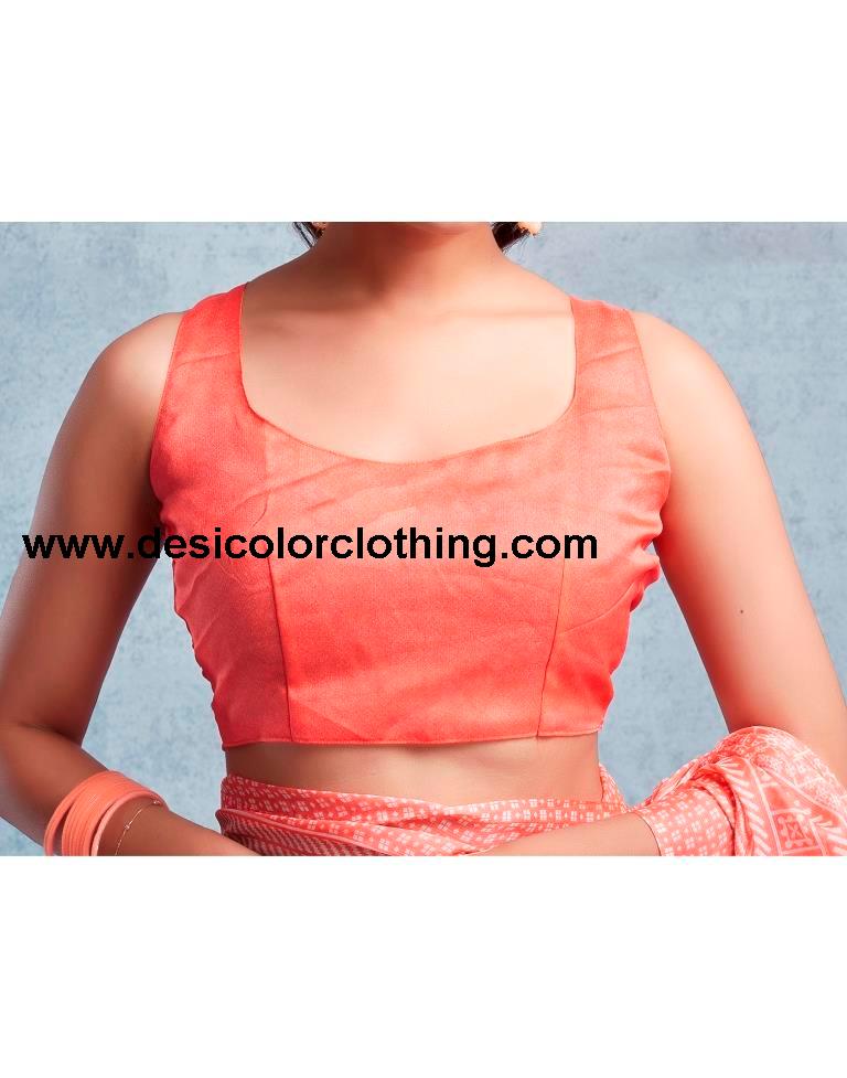 Peach Chiffon Printed  Saree