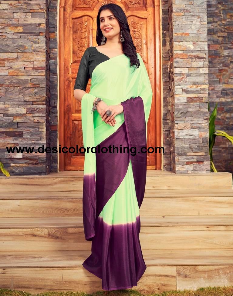 Pista Green Chiffon Plain Ready To Wear