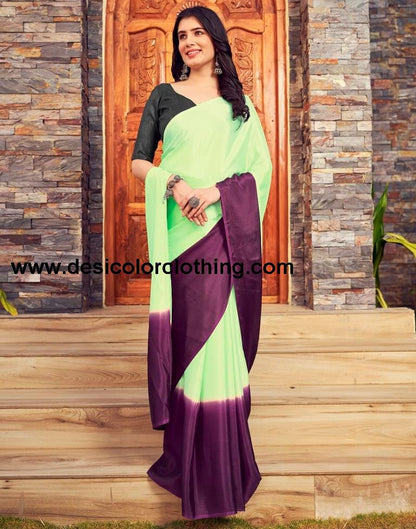 Pista Green Chiffon Plain Ready To Wear