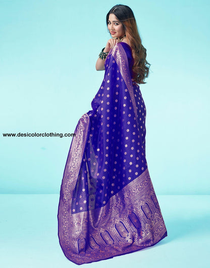 Royal Blue Jacquard Silk Saree