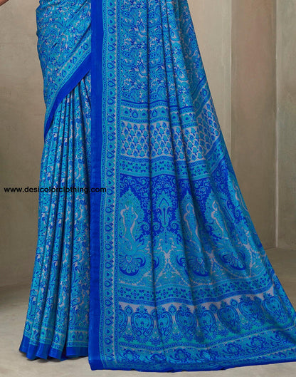 Blue Silk Printed Saree