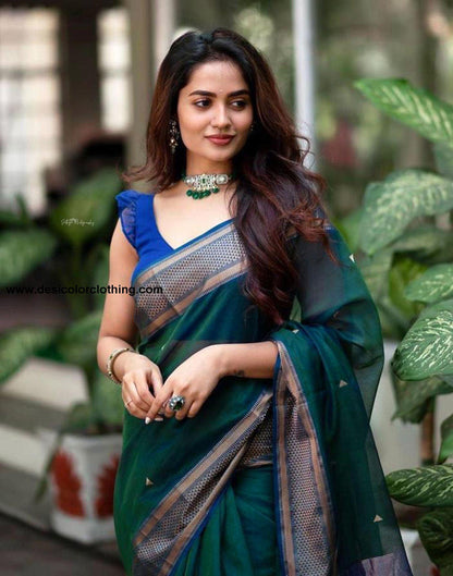 Rama Green Jacquard Silk Saree