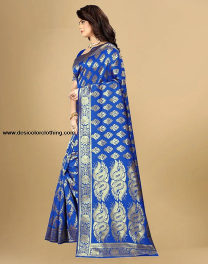 Blue Jacquard Banarasi Silk Saree