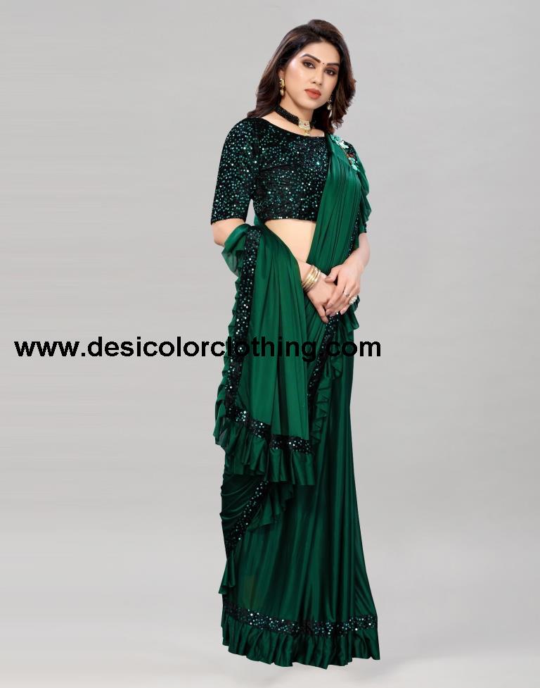 Bottle Green Coloured Lycra Dyed Saree | SLV2190S101