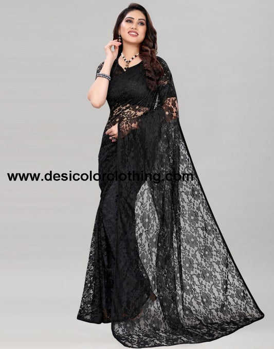 Black Coloured Russel Net Partywear saree