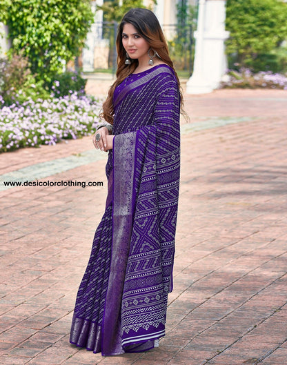Voilet Silk Printed Saree