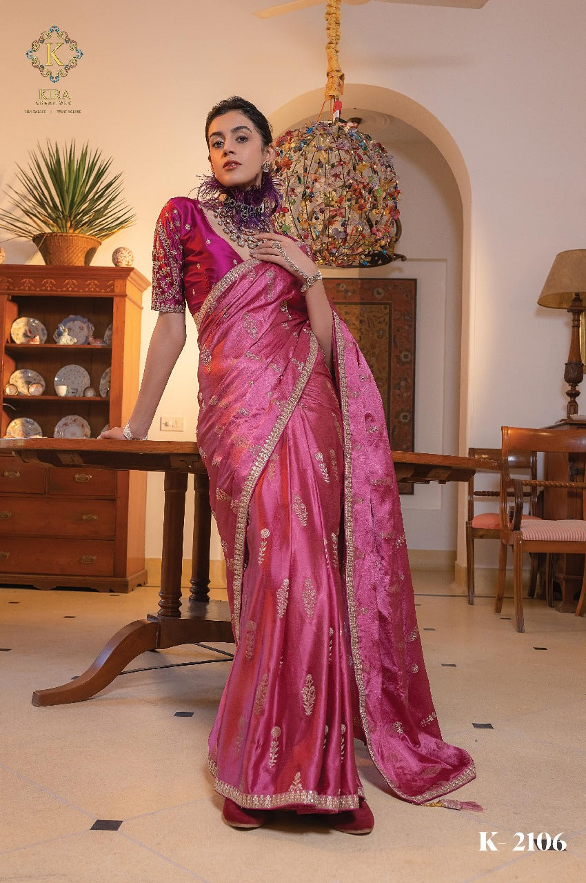 Product Image - Kamya Silk Designer Saree by Kira - Pure Satin with Hand Dyeing & Embroidery