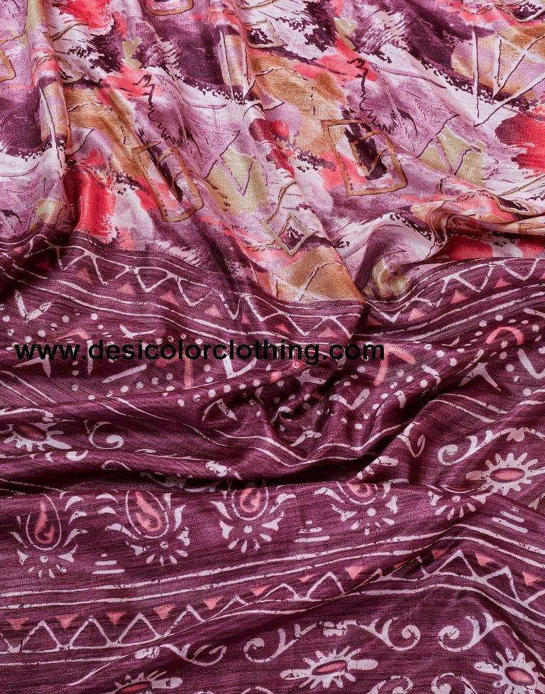 Dark Purple Silk Printed Sarees