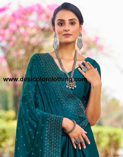 Rama Blue Georgette Plain Saree