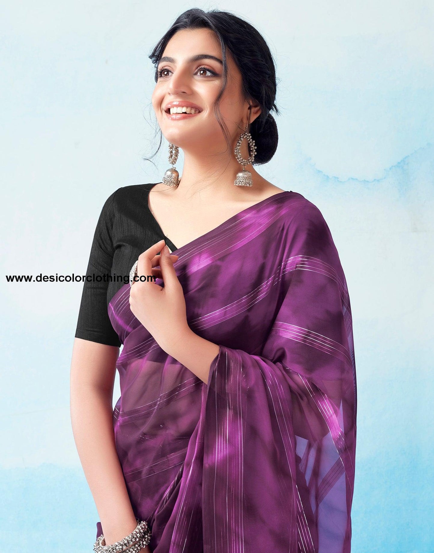Deep Purple Georgette Printed Ready to Wear Saree