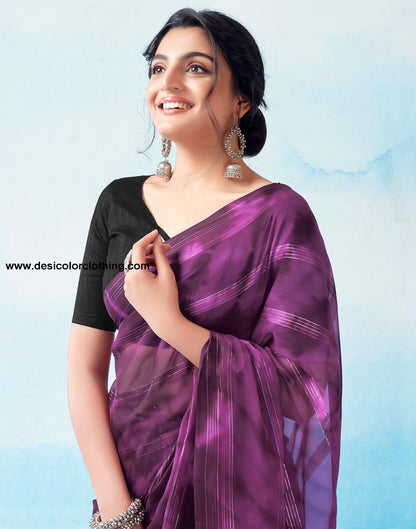Deep Purple Georgette Printed Ready to Wear Saree