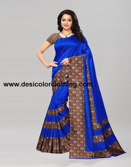 Blue Coloured Poly Silk Printed Saree
