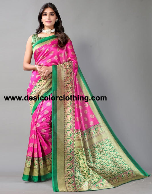 Pink Printed Silk Saree