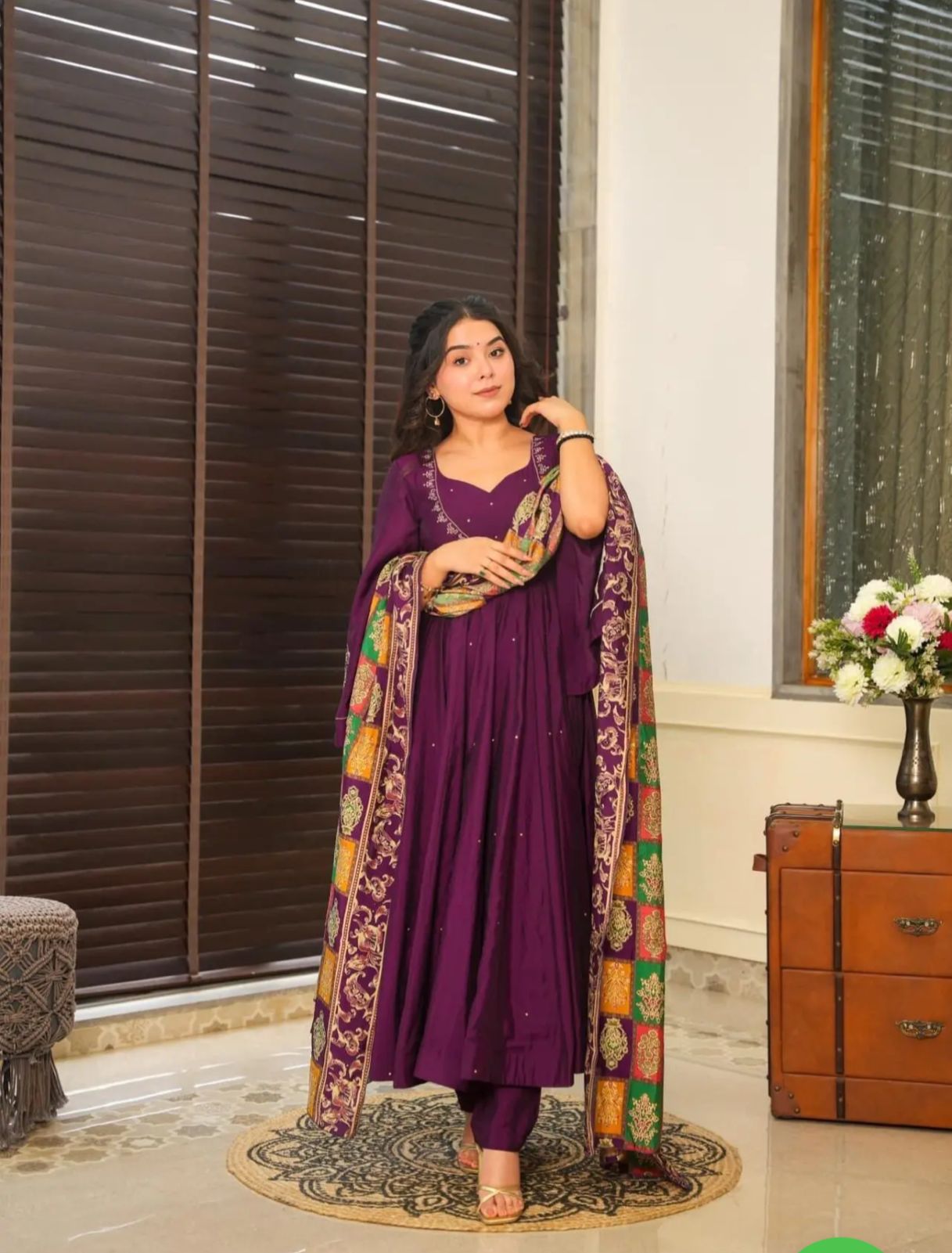 Product Image - Designer Wine Roman Silk Festive Wear Suit | Mahant Collection 2025