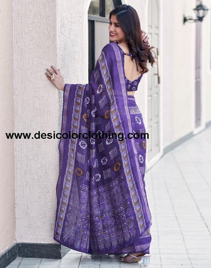 Deep Violet Cotton Printed Saree