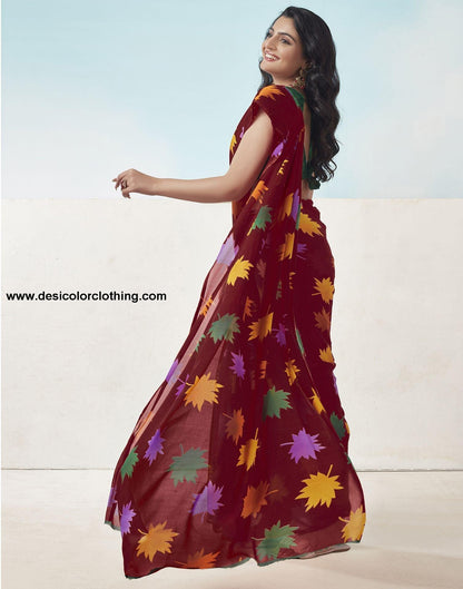 Red Printed Georgette Saree