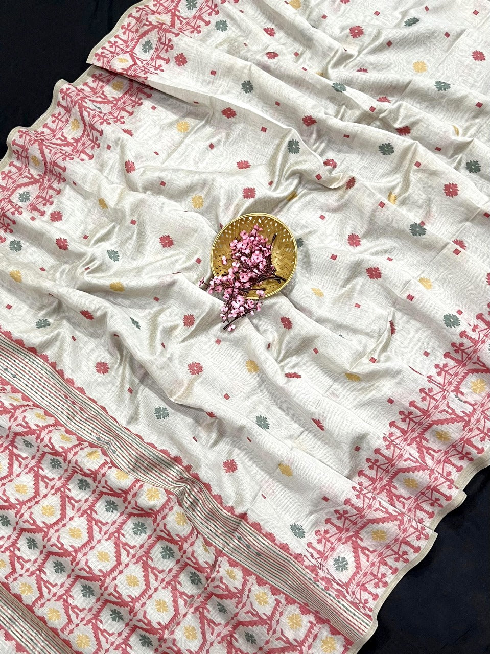 Product Image - Designer Kovai Cotton Jamdani Saree with Minakari Work