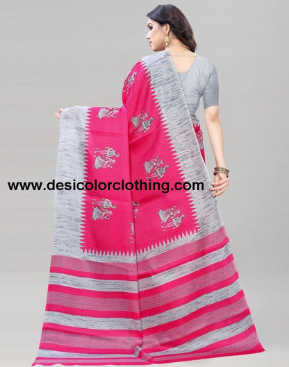 Pink Coloured Khadi Silk Printed Casual saree
