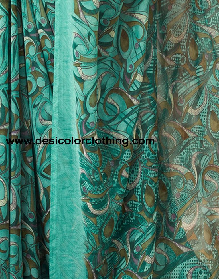 Turquoise  Georgette Printed Sarees