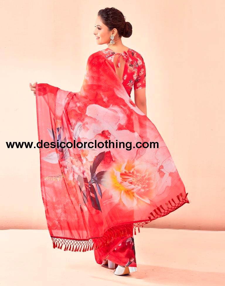 Red Georgette Printed Sarees