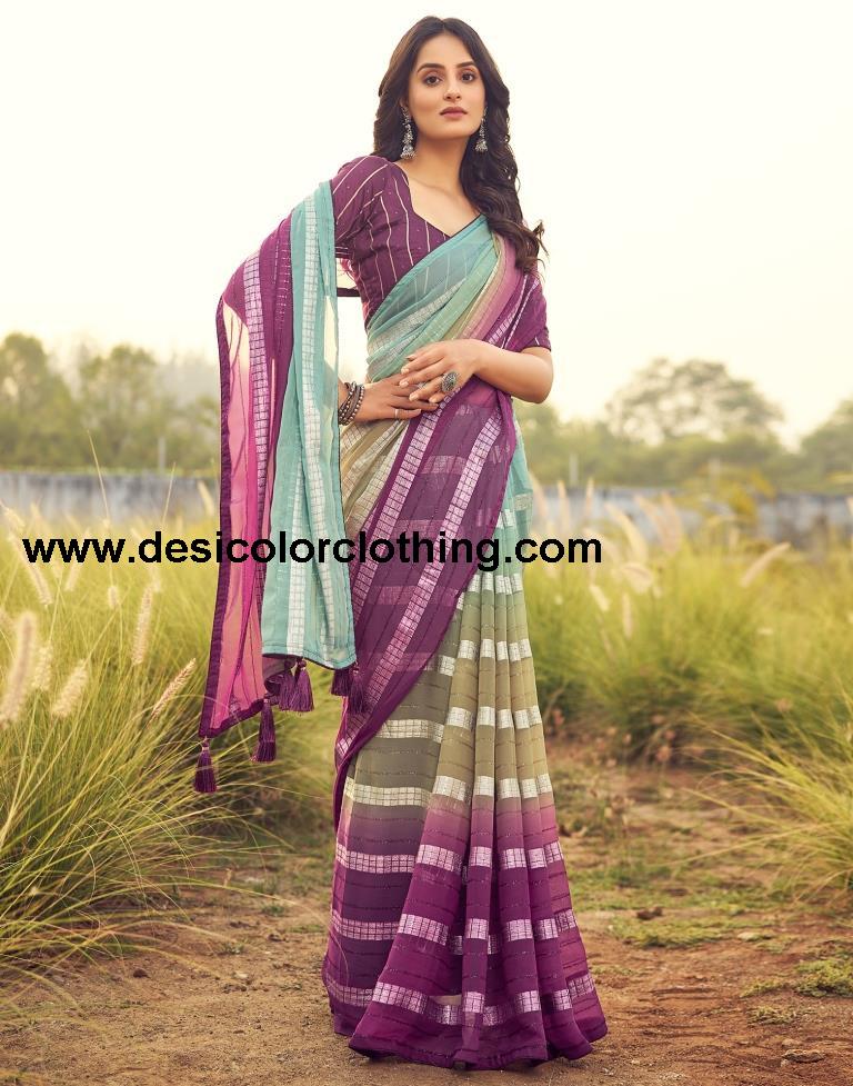 Deep Magenta Georgette Plain Saree