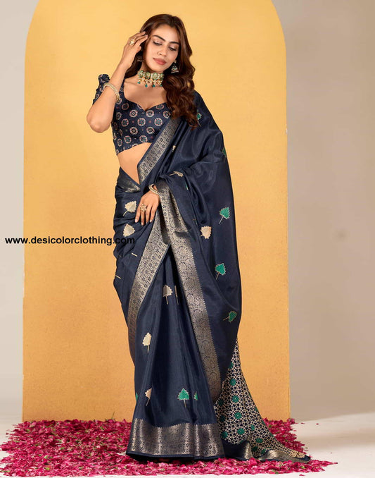 Blue Silk Printed Saree